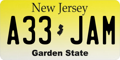 NJ license plate A33JAM