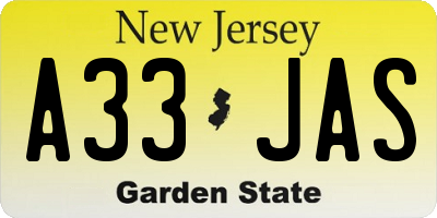 NJ license plate A33JAS