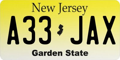 NJ license plate A33JAX
