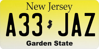 NJ license plate A33JAZ