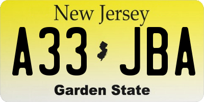 NJ license plate A33JBA