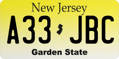 NJ license plate A33JBC