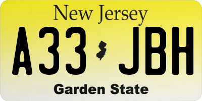 NJ license plate A33JBH