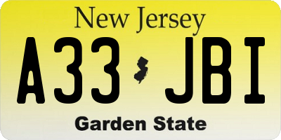 NJ license plate A33JBI