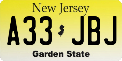 NJ license plate A33JBJ