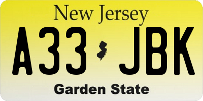 NJ license plate A33JBK