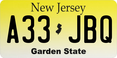 NJ license plate A33JBQ