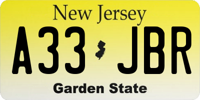 NJ license plate A33JBR