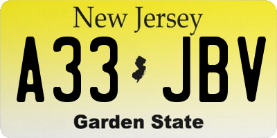 NJ license plate A33JBV