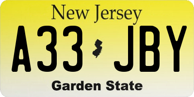 NJ license plate A33JBY