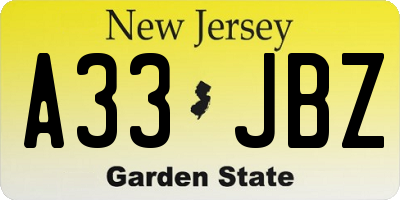 NJ license plate A33JBZ