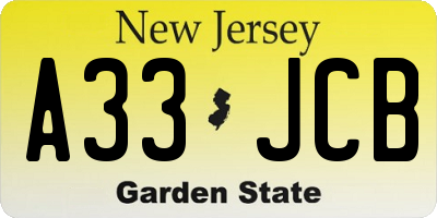 NJ license plate A33JCB