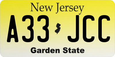 NJ license plate A33JCC