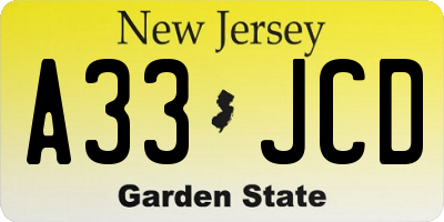 NJ license plate A33JCD