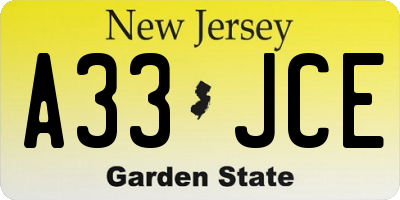 NJ license plate A33JCE