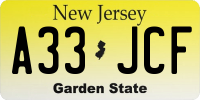 NJ license plate A33JCF