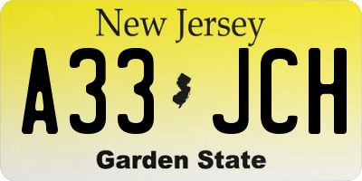 NJ license plate A33JCH