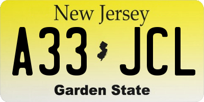NJ license plate A33JCL