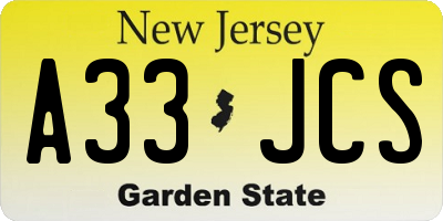 NJ license plate A33JCS
