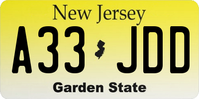 NJ license plate A33JDD