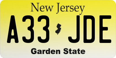 NJ license plate A33JDE