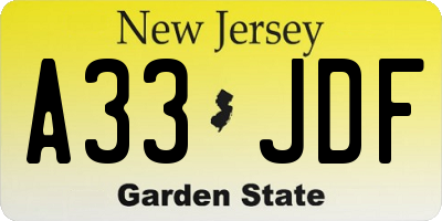 NJ license plate A33JDF