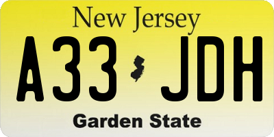 NJ license plate A33JDH