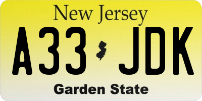 NJ license plate A33JDK