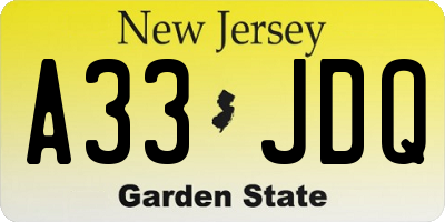 NJ license plate A33JDQ