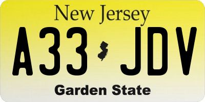 NJ license plate A33JDV