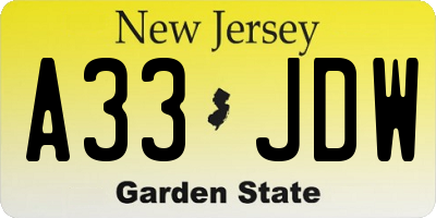 NJ license plate A33JDW
