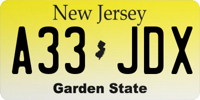 NJ license plate A33JDX