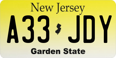 NJ license plate A33JDY