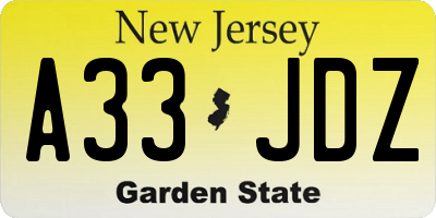 NJ license plate A33JDZ
