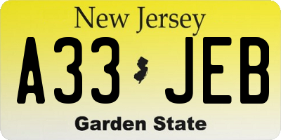 NJ license plate A33JEB