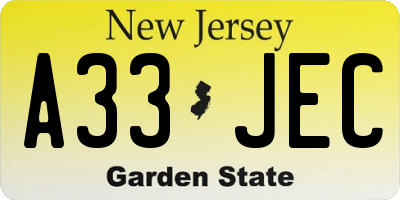NJ license plate A33JEC