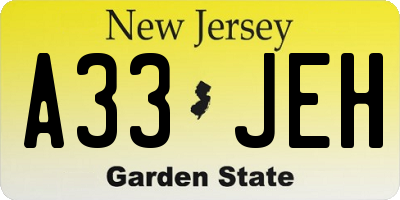 NJ license plate A33JEH
