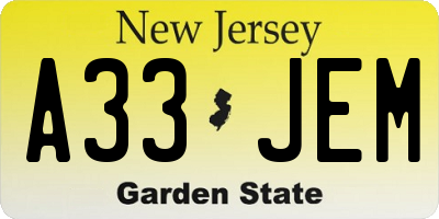 NJ license plate A33JEM