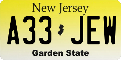 NJ license plate A33JEW
