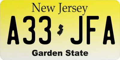 NJ license plate A33JFA