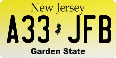 NJ license plate A33JFB