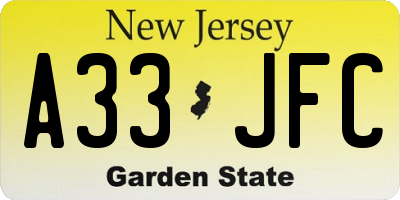 NJ license plate A33JFC