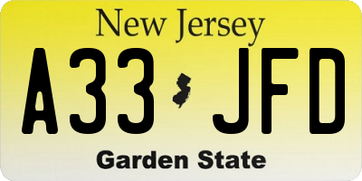 NJ license plate A33JFD