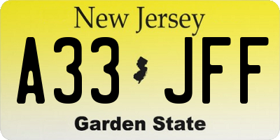 NJ license plate A33JFF