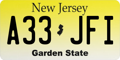 NJ license plate A33JFI