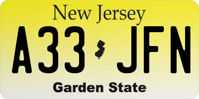 NJ license plate A33JFN