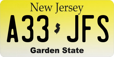 NJ license plate A33JFS