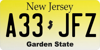 NJ license plate A33JFZ