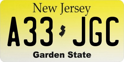 NJ license plate A33JGC
