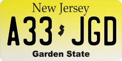 NJ license plate A33JGD